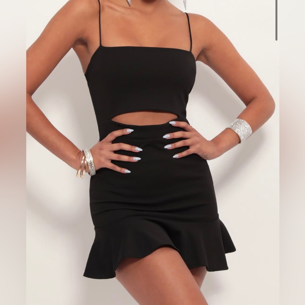 Reilly Cutout Ruffle Dress in Black